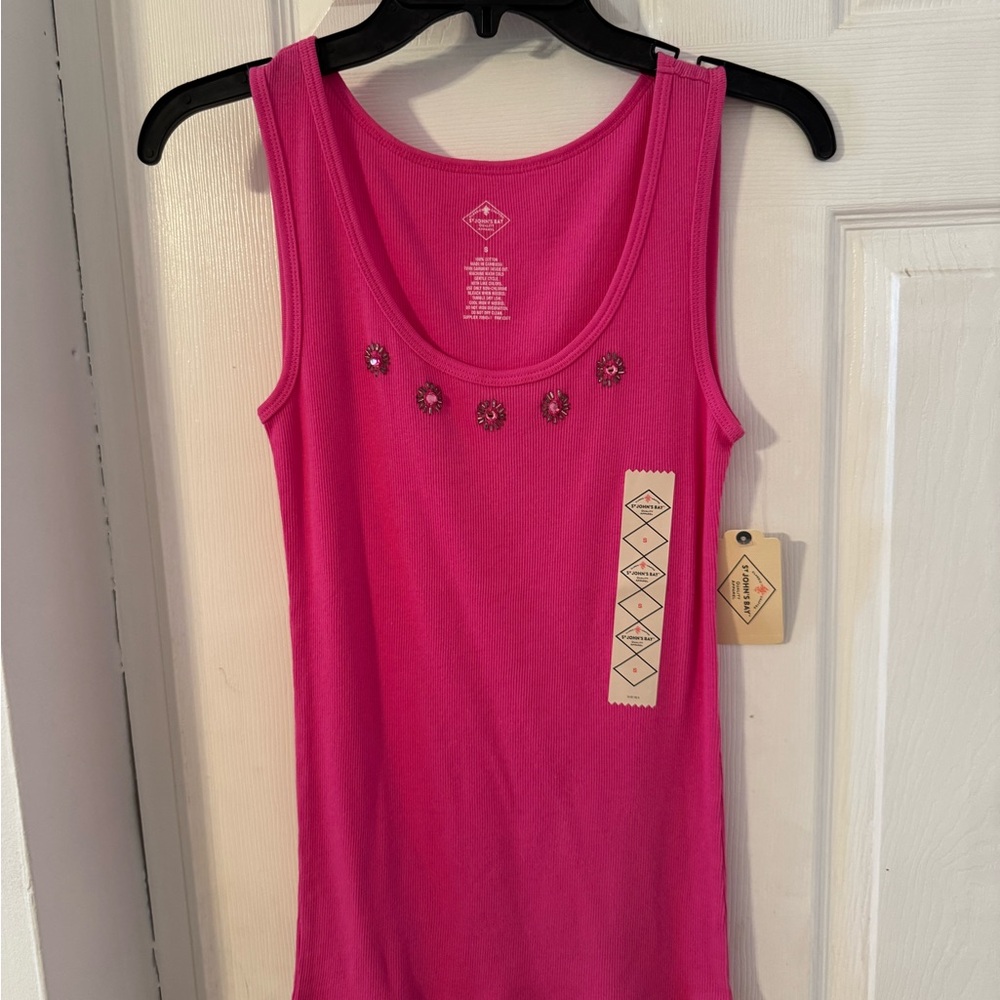 St. John's Bay Pink Embellished Sleeveless Tank Top